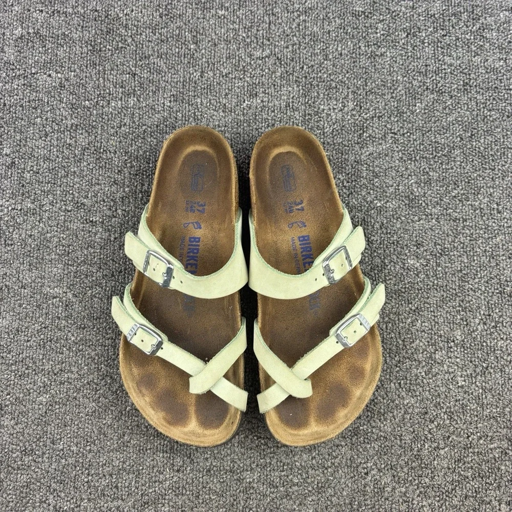 Birkenstock Mayari Sandals Womens EU 37 US 6-6.5 Faded Lime Nubuck Leather Soft